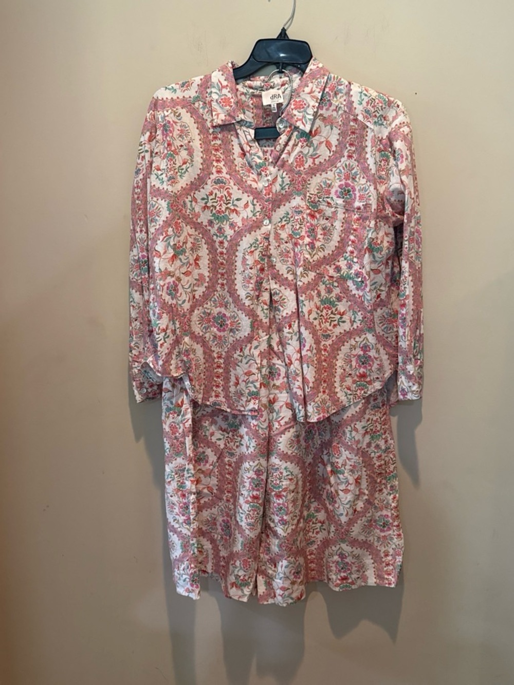Pink Paisley-Print Long Sleeve Button Dress
